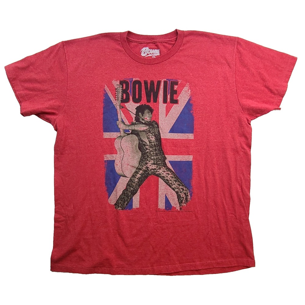 David Bowie T-Shirt Men’s 2XL Red Union Jack Guitar Graphic Rock Band Tee Rock